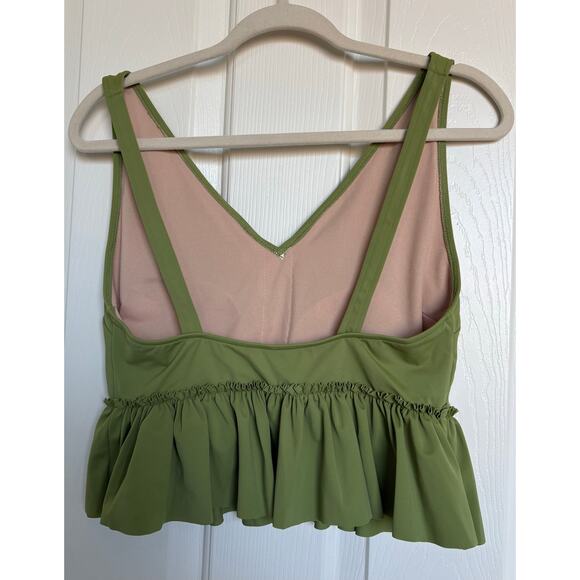 KORTNI JEANE KJ Swim V Neck Cropped Top Ruffle WOMENS L Large Olive Green NWOT - Picture 2 of 3
